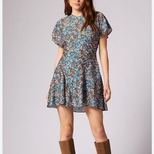 🦋 NWT Joie Blue and Brown Flutter Sleeve Sundress